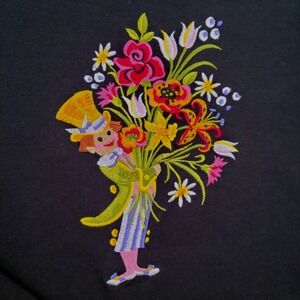 Bob Mackie Wearable Art Top XL Black Floral Embroidered 3/4 Sleeve‎ Grandma Chic